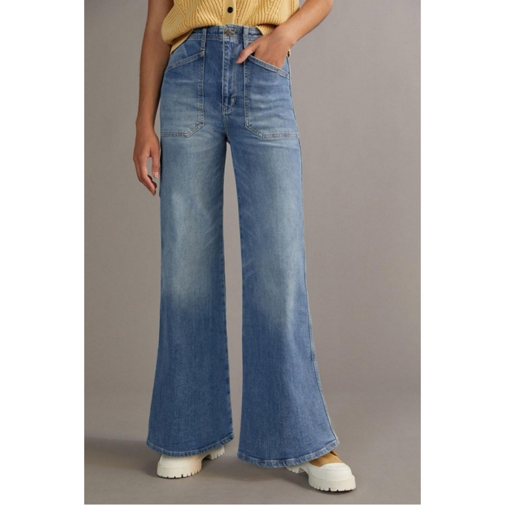 Pilcro The Carpenter Wide Leg Jeans 27 Denim Blue Utility Retro Boho Minimalist - Picture 3 of 15